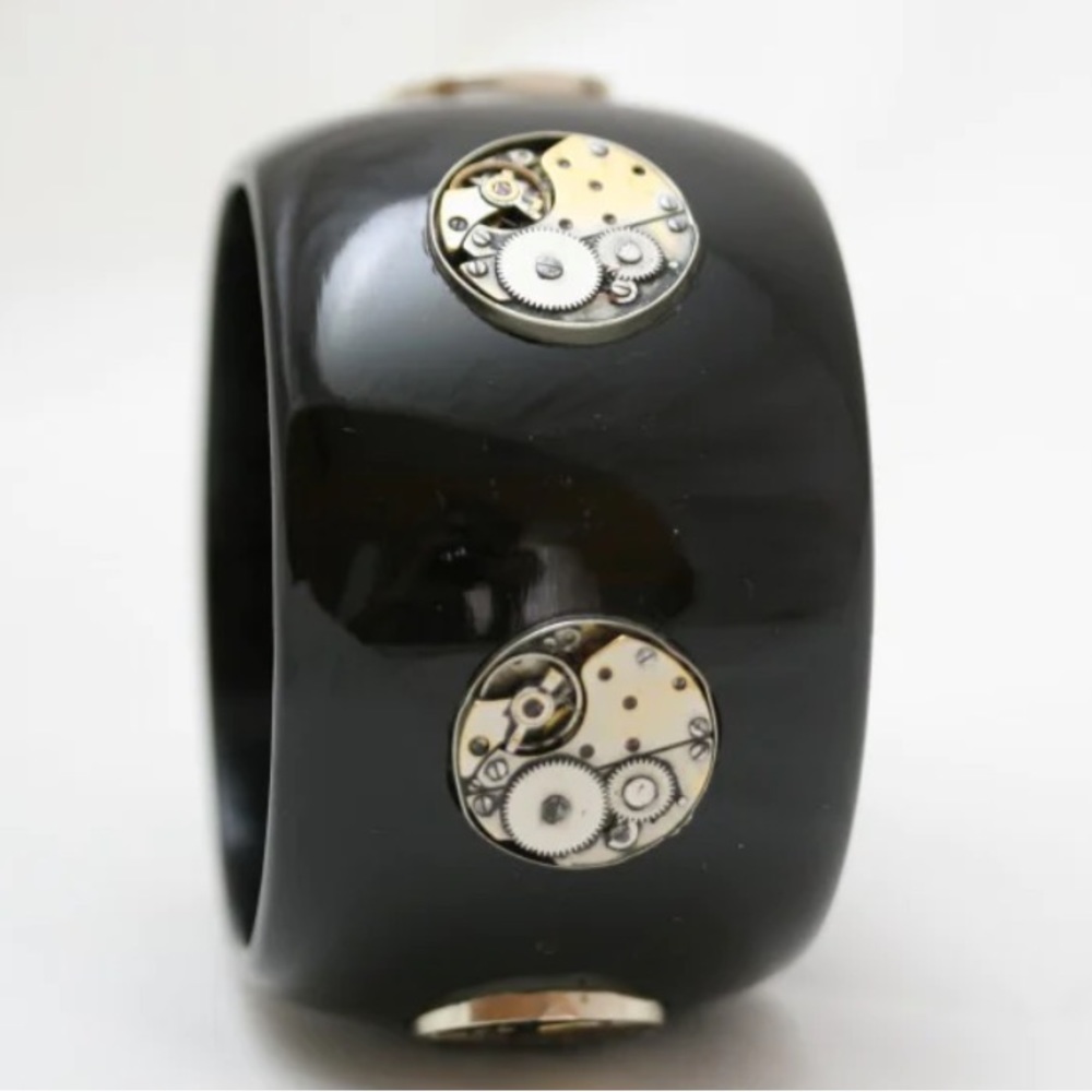 dForsythe Ticking Time Steampunk Gear Black Chunky Bangle Bracelet